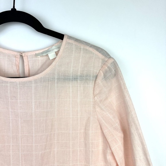 Jonathan Simkhai Bateau Neckline Three-Quarter Sleeve Ruffle Blouse Pink Small - Picture 5 of 9